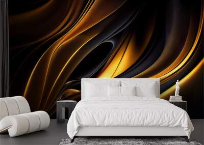 abstract gold and black background with fabric blanket silk waves as wallpaper header Wall mural