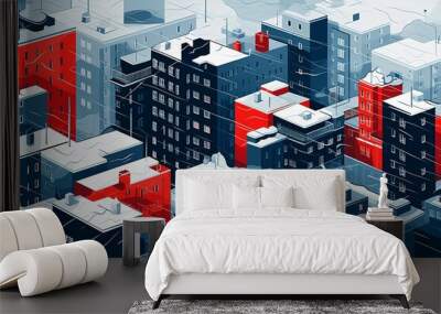 abstract illustration of a modern winter city, generative ai Wall mural