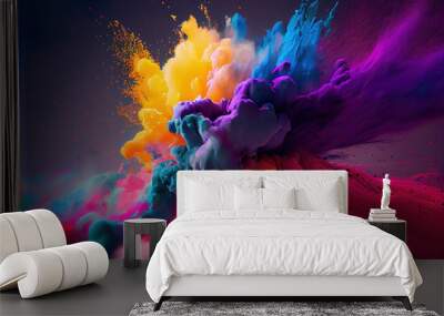 abstract watercolor background with splashes, colorful paint explosion as header wallpaper background Wall mural