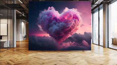 beautiful colorful valentine day heart in the clouds as abstract background, made with generative ai Wall mural