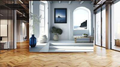 beautiful interior of a greek beach house room, generative ai Wall mural