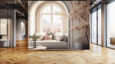 beautiful luxury beige interior with spring time flower decoration Wall mural