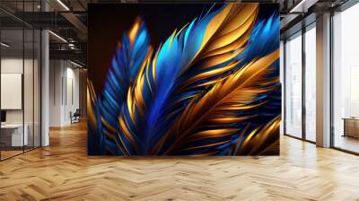 blue and gold colors feathers background as beautiful abstract wallpaper header Wall mural