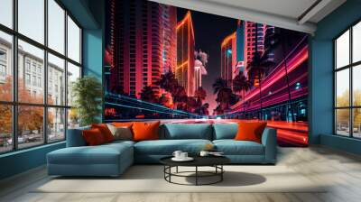 city street at night with colorful long exposure lights Wall mural