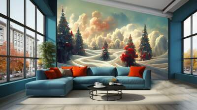 fantasy magical christmas winter santa clause north pole background as panorama wallpaper header Wall mural