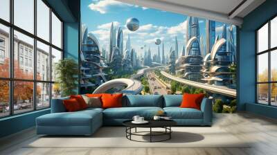 futuristic city skyline Wall mural