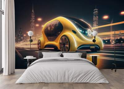 futuristic eco-friendly electric green energy yellow taxi cab automobile, generative ai Wall mural