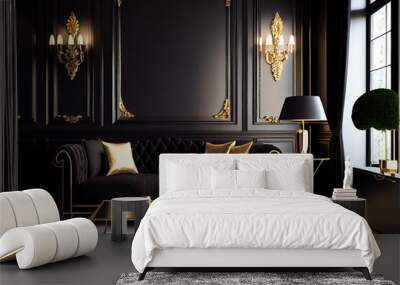 luxury black and gold living room interior Wall mural