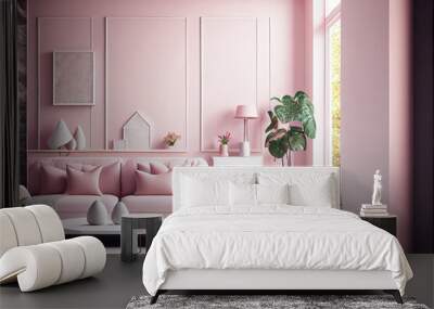 luxury pink pastel living room interior with sofa Wall mural