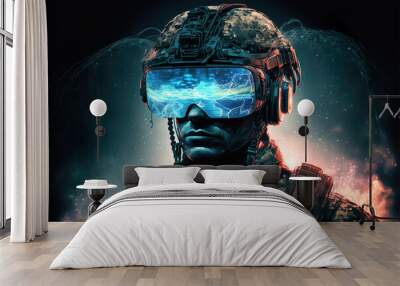 portrait of a futuristic soldier wearing a VR headset, modern future warfare, generative ai Wall mural