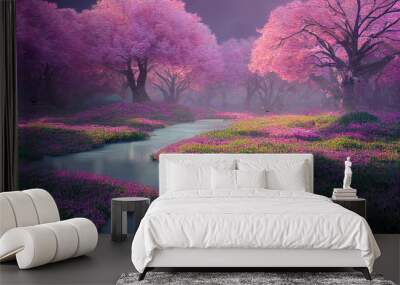 sakura cherry tree blossom in spring, beautiful nature background Wall mural