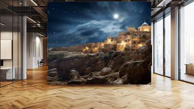 the Star of Betlehem shines on the birthplace of jesus 2000 years ago near jerusalem, generative ai Wall mural