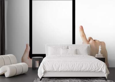 adult man hands using generic tablet pc with white screen Wall mural