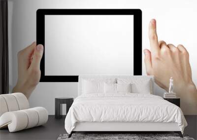 adult man hands using generic tablet pc with white screen Wall mural