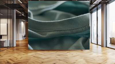 Closeup teal cotton fabric for clothes Wall mural