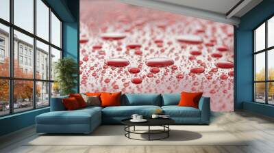 Rain droplets on red sports car surface with hydrophobic treatment Wall mural