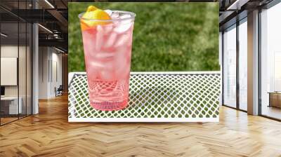 Fresh Squeezed pink lemonade it a clear cup outside on a lawn table. Wall mural