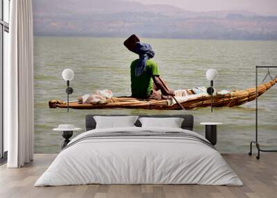 Ethiopia,Bahir Dar,
Fisherman on Lake Tana, on a papyrus boat Wall mural