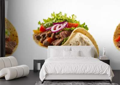 Set of Spicy Sensation Delicious Beef Taco with Vegetables Isolated on Transparent Background. meal, spicy, dinner, traditional, tasty, lunch Wall mural