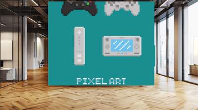 Vector pixel art illustration - modern gamepads set isolated Wall mural