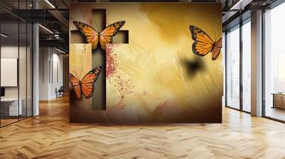 Cross of Jesus setting butterflies free Wall mural