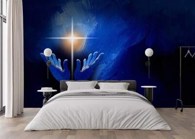 Graphic praise hands and Christian cross background Wall mural