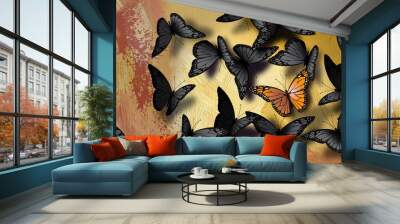 Special unique butterfly among crowd of common ones Wall mural