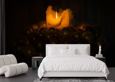 Beautiful Christmas candles burning in the darkness - 2 Wall mural