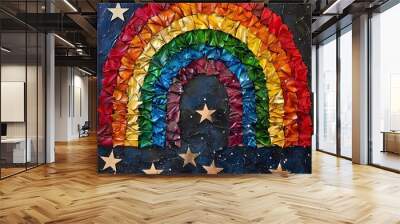 A starry rainbow of America. Do any stars in the American rainbow shine brighter than Washington, Lincoln, and World War II veterans. Generative AI Wall mural