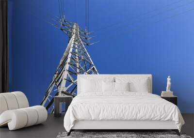 electric tower high voltage post with blue sky Wall mural