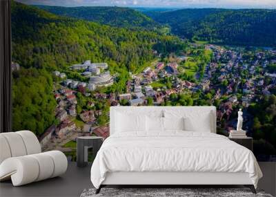 Aerial view of the city Bad Herrenalb, Germany in spring on a sunny morning day	
 Wall mural