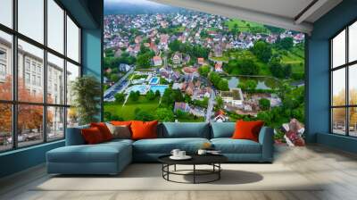 Aerial view of the city Heroldsberg in Germany, Bavaria on a cloudy early morning in spring Wall mural