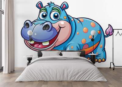 a funny hippo withe white background, vector illustration cartoon Wall mural