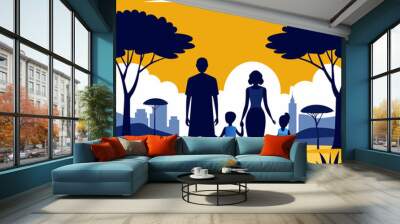 african family playing the park, wide shot, vector illustration flat 2 Wall mural