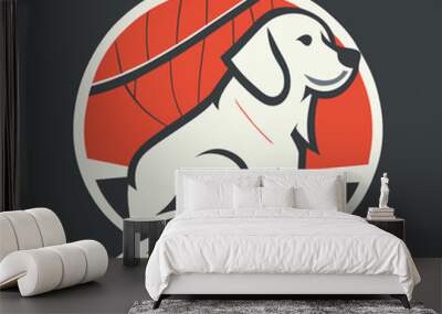 baloncesto con golden retriever logo, vector illustration flat 2 Wall mural