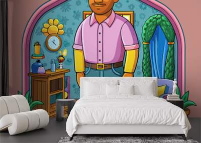 cartoon guy 1, full body, alpha male, flat cartoon, no background, rick and morty style mixed with Wall mural