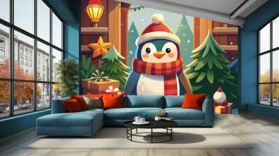 christmas day penguin character design, vector illustration flat 2 Wall mural