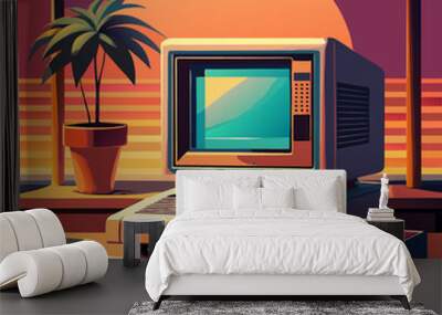 computer vintage style, vector illustration flat 2 Wall mural