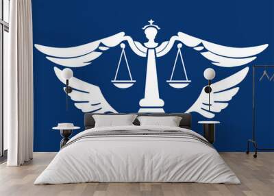 consortium of lawyers that symbolically incorporates a gavel, wings, balance, vector illustration Wall mural