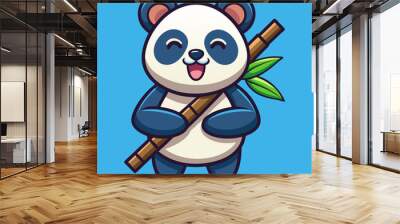 cute panda winking while holding bamboo, simple flat vector illustration with solid bold lines and Wall mural