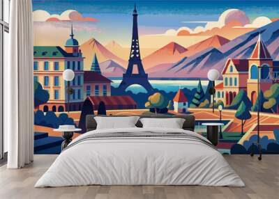 french style, vector illustration flat 2 Wall mural