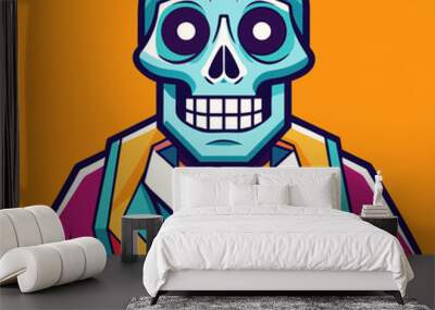 generate a vector image of a stylized skeleton head with geometric patterns and vibrant colors the Wall mural