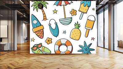 hand drawn design elements collection for summer season on white background, vector illustration Wall mural