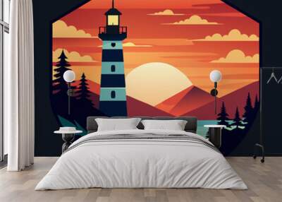 light house t shirt design in shape, vector illustration flat 2 Wall mural