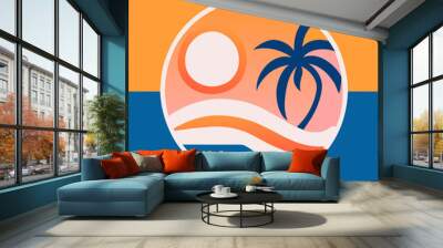 logo de una app con una palmera y playa, vector illustration flat 2 Wall mural