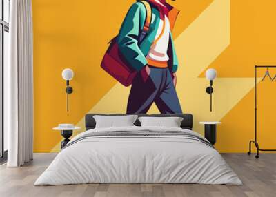 minimal comic illustration, minimal modern line art, bold vibrant colors, y crazy cute 30 years old Wall mural