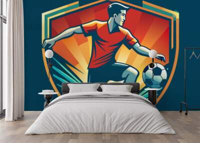 modern logo for a football team in 2 colors depict a football player kicking a ball in full growth Wall mural