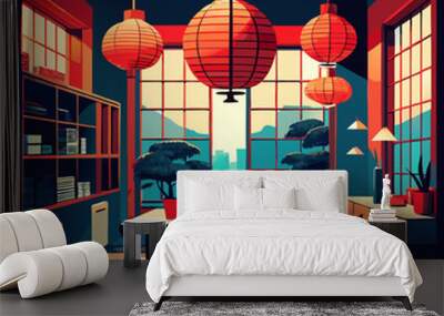 red lan office, vector illustration flat 2 Wall mural