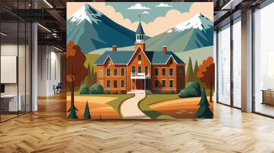 school in back, vector illustration flat 2 Wall mural