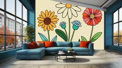 set of different birth flower wildflower vector illustrator, vector illustration cartoon Wall mural